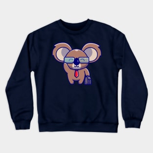 Cute Koala Businessman Holding Suitcase Cartoon Crewneck Sweatshirt